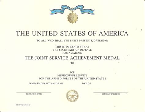 Editable Certificate Of Commendation Army Achievement