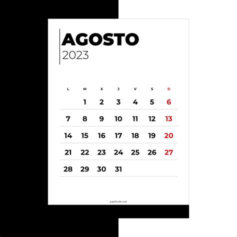 📆 Calendario Agosto 2023 Pdf Gratis Para Imprimir