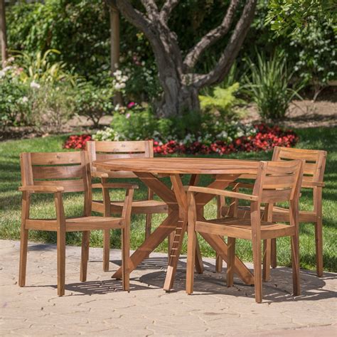Stanford Outdoor Teak Finish Acacia Wood 5 Piece Dining Set