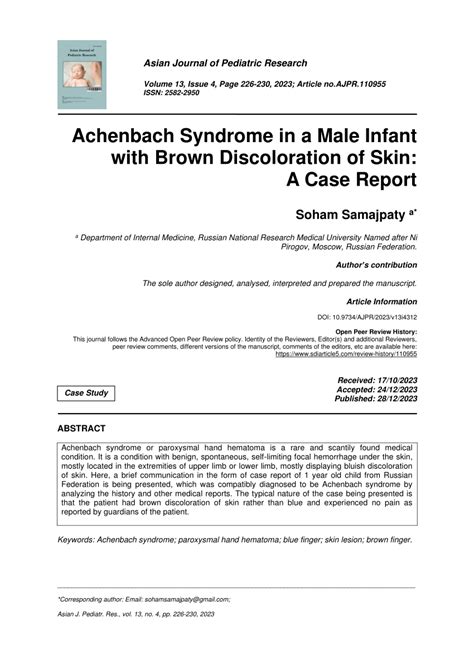 Pdf Achenbach Syndrome In A Male Infant With Brown Discoloration Of
