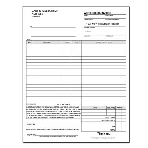 Generic Work Order Form Printable New Work Order Examples