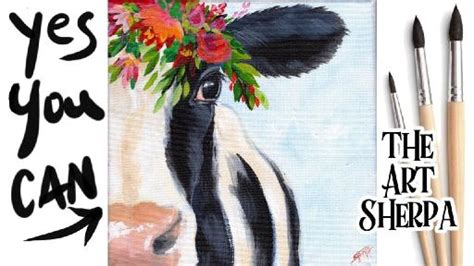 Floral Cow Beginners Learn To Paint Acrylic Tutorial Step By Step The