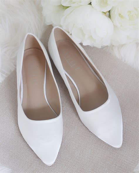 White Satin Pointy Toe Women Flats Bride Shoes Bridesmaids Shoes