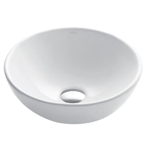 Kraus Elavo Round Vessel White Porcelain Ceramic Bathroom Sink 14 Inch