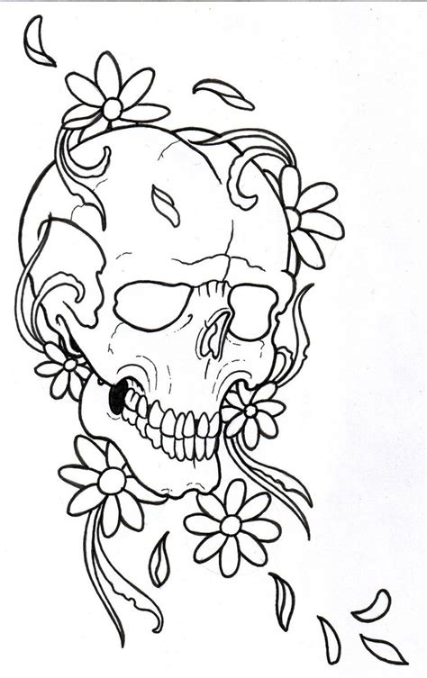 Tattoo Flower Outline Flower Outline Drawing Outline Drawings Skulls