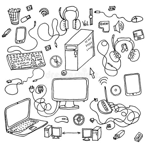 A Set Of Hand Drawn Doodles Of Electronic Gadget Stock Vector