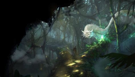 Fantasy Art Dragon Forest Dappled Sunlight Wallpapers Hd Desktop