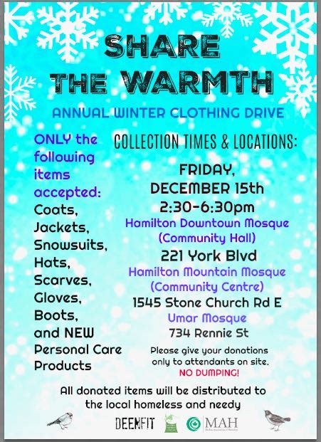Share The Warmth Collection Dec 15 Hamilton Downtown Mosque