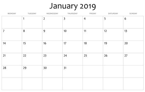 January Calendar Printable Template