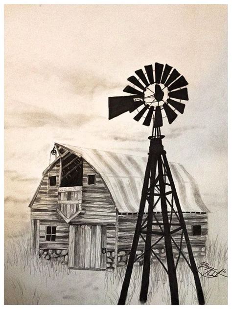 See more ideas about barn drawing, old barn, drawings. Barn & Windmill Drawing Charcoal Ink Art Farm by ...