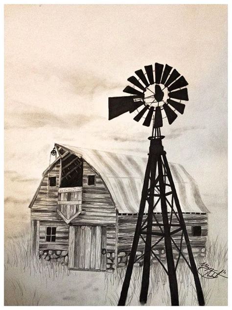 See more ideas about barn drawing, old barn, drawings. Barn & Windmill Drawing Charcoal Ink Art Farm by ...