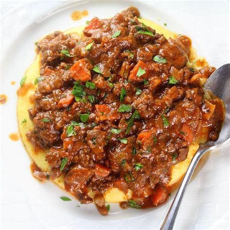 Parmesan Polenta Bolognese Hearty Meat Sauce Layered Over Creamy