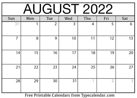 August 2022 Calendar August 2022 Free Printables
