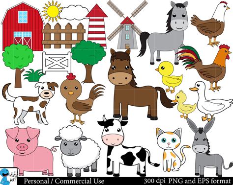 Farm Animals Set Clipart Digital Clip Art Graphics