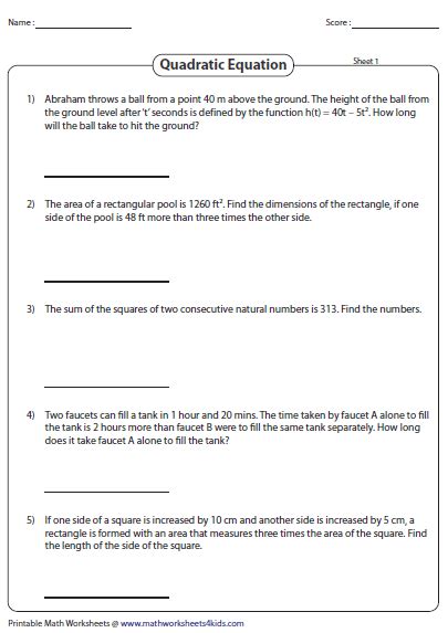 You can print the worksheet, download the corresponding pdf file, or complete the free algebra worksheet online. Word problems involving quadratic equations. (With images ...