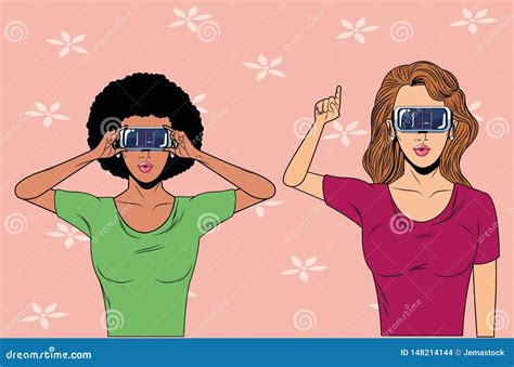 Femmes Avec Le Casque De R Alit Virtuelle Illustration De Vecteur