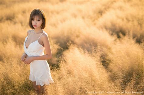 Wallpaper Asian Short Hair Women Outdoors Field Summer Dress Sunlight 5400x3600