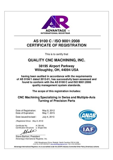 AS 9100C Registration Certificate