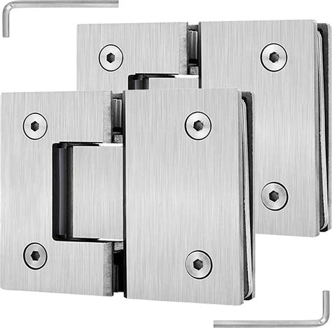 2 Pack 304 Stainless Steel Glass Door Hinges Brushed Silver 180° Two Way Bathroom