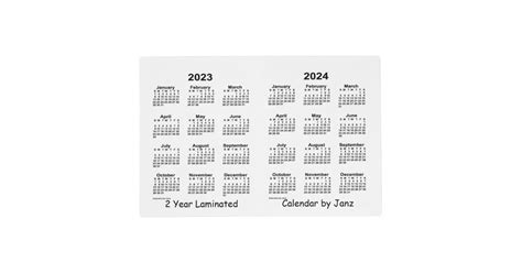 2023 2024 White 2 Year Laminated Calendar By Janz Placemat Zazzle
