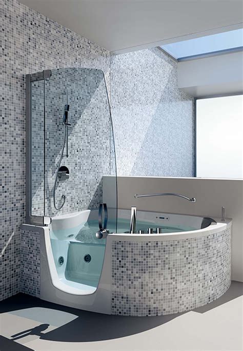 Our luxurious whirlpool tub system features 13 powerful jets that provide the ultimate in comfort and relaxation. Corner Whirlpool Shower Combo by Teuco
