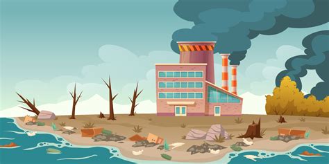 Ecology Pollution Factory Pipes Emitting Smoke Vector Art At