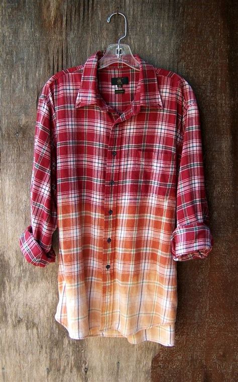 Ombre Half Bleached Grunge Flannel Shirt Red Plaid By Gloriousmorn