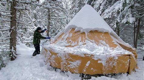 Winter Camping In Our New Wilderness Shelter A Snow Storm For Our