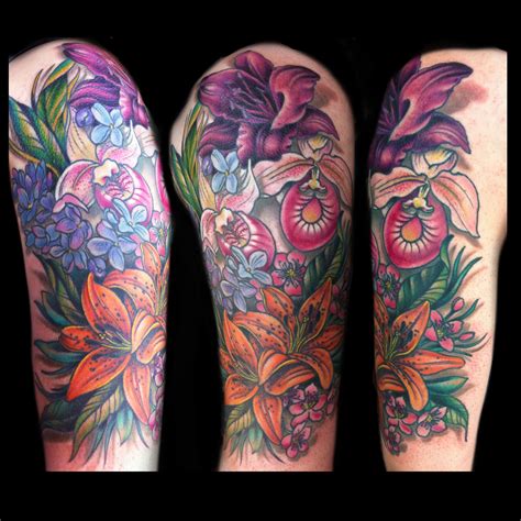 Mixed Flower Floral Half Sleeve Tattoo Done By Jessi D Lawson Tiger