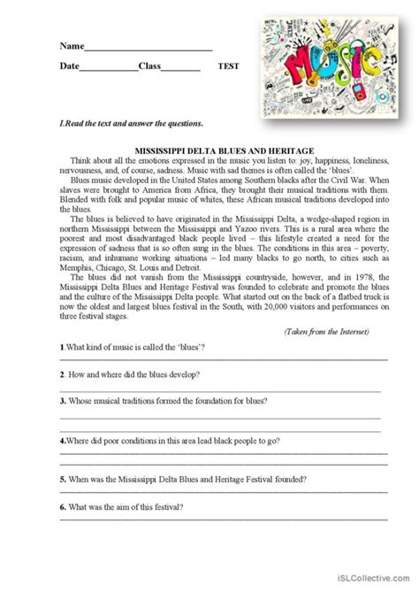 Music Reading For Detail Dee English Esl Worksheets Pdf And Doc