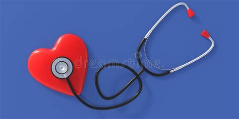 Stethoscope And Red Heart On Blue Background Health Checkup Cardio