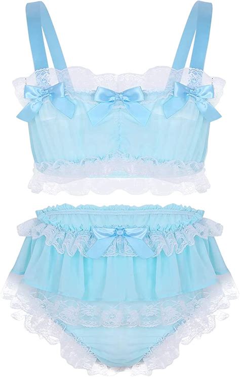 Chictry Men S Piece Lingerie Set Chffion Frilly Lace Ruffles Costume Sissy Nightwear Amazon