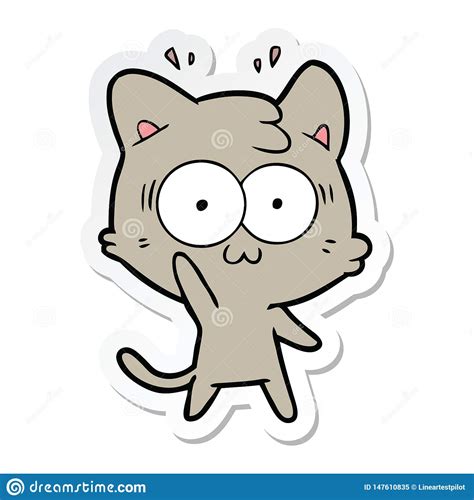 Sticker Of A Cartoon Surprised Cat Stock Vector Illustration Of