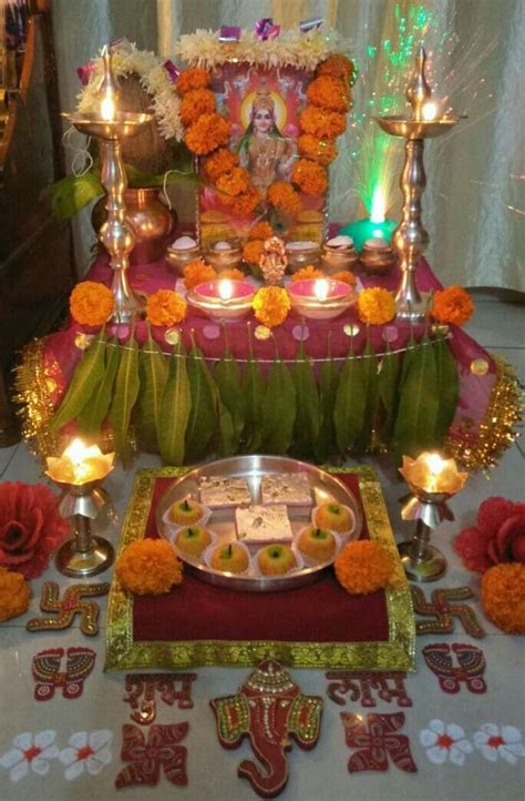 Laxmi Puja Diwali Decorations At Home Mandir Decoration Diwali
