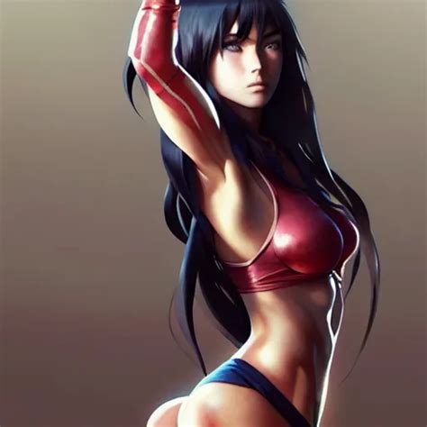 Krea Anime Girl Named Megan Fox With Muscles Highly Detailed