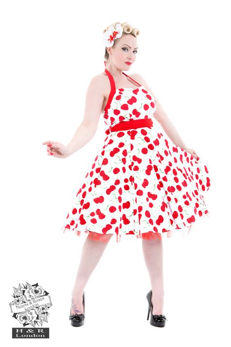 White Bombshell Cherry Swing Dress In White Hearts And Roses London