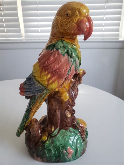 Vintage Parrot Majolica Style Ceramic Figurine Retro Etsy