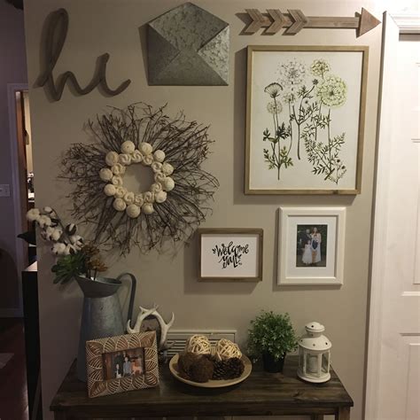 Entryway gallery wall with a rustic farmhouse theme, most pieces found ...