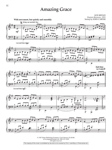 Amazing Grace Sheet Music John Carter Piano Solo