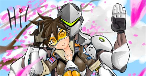 tracer x genji tracer overwatch cheers 皆~ pixiv