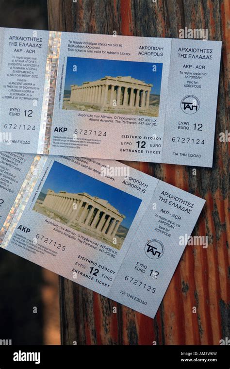 Greece Attica Athens Close Up Of Entry Ticket To Acropolis Stock Photo