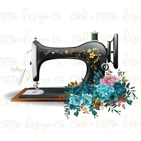 Teal Sewing Machine With Watercolor Flowers For Sublimation Etsy In