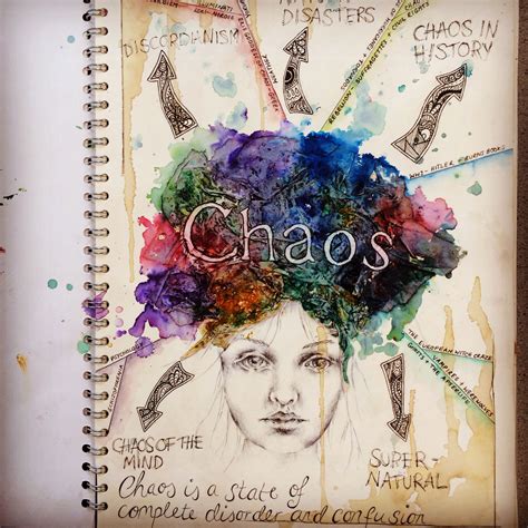 Sketchbook front cover for exam 'Chaos' | Mind map art, Gcse art sketchbook, A level art sketchbook