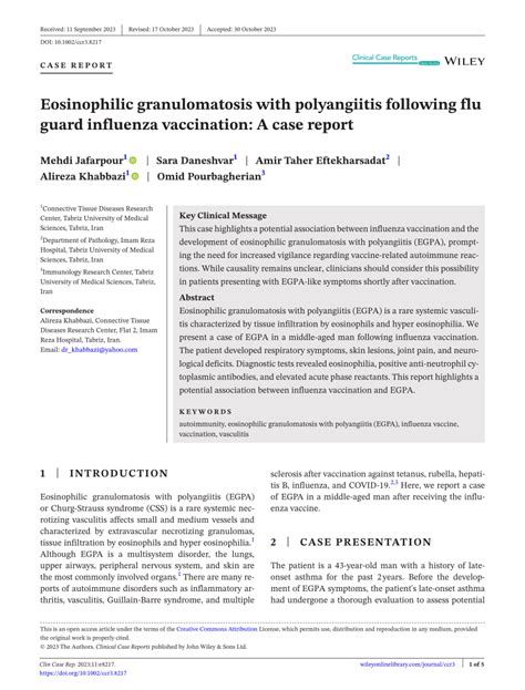 Pdf Eosinophilic Granulomatosis With Polyangiitis Following Flu Guard