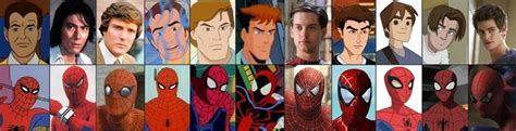 The Many Faces Of Spider Man And Other Animated Characters In Different Poses From Front To Back