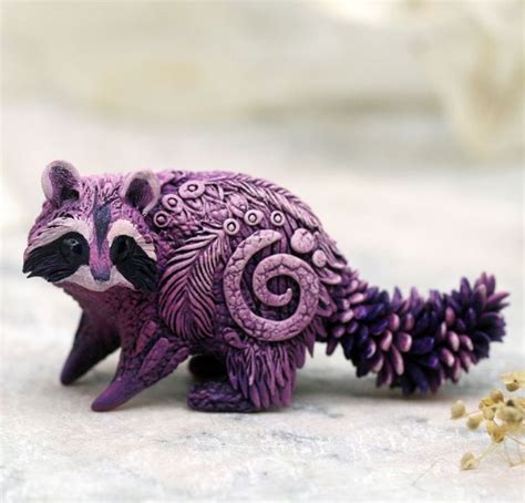 Cute Raccoon Figurine Animal Sculpture By Evgeny Hontor Totem Polymer