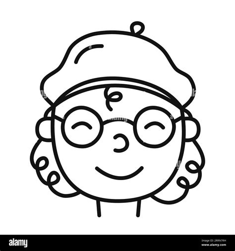 Cute Man Face Portrait With Glasses And Beret In Doodle Line Style Avatar Social Network