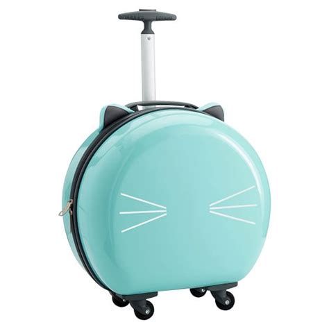 Hard Sided Round Cat Carry On Light Aqua Teen Luggage Pottery