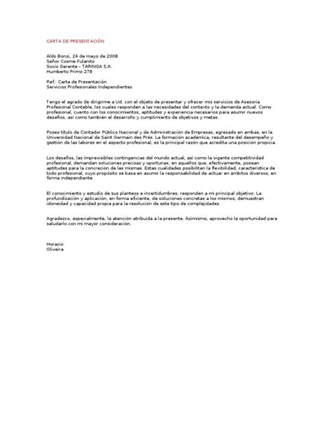 Carta De PresentaciÓn Servicios Profesionales Independientes