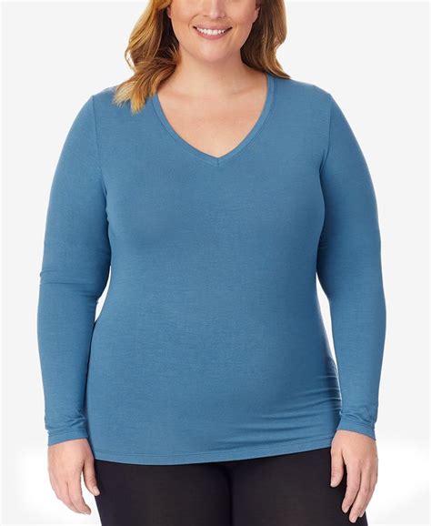 Cuddl Duds Plus Size Softwear With Stretch Long Sleeve V Neck Top Macys